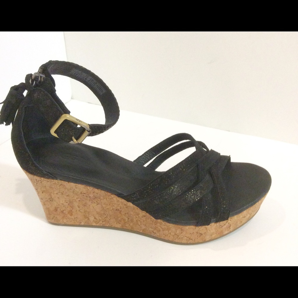 Ugg Black Fabric Wedge Sandal